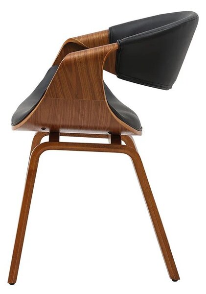 Designová retro jídelní židle Norwich s dřevěným ořechovým hnědým rámem a černým koženým čalouněním 56 cm