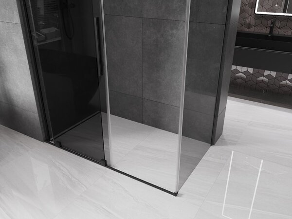 Mexen Velar, sprchový kout s posuvnými dveřmi 130 x 70 cm, 8mm šedé sklo, černá matná, 871-130-070-41-70
