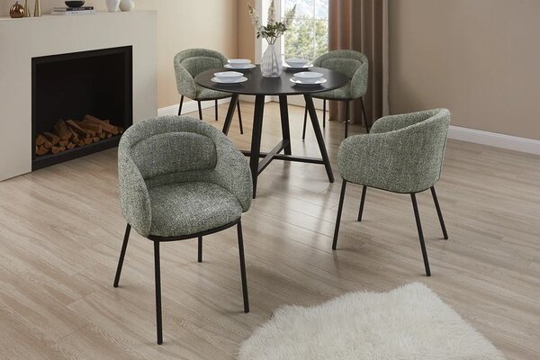 Designová skandinávská jídelní židle Tromso s opěrkami se zeleným melírovaným potahem a černou podstavou 56 cm