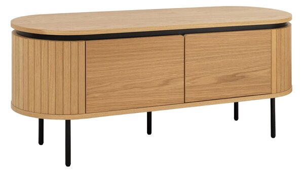 Art deco ovální dvoudveřový TV stolek Maderia ve světlém hnědém dubovém provedení s lamelovým designem 120 cm