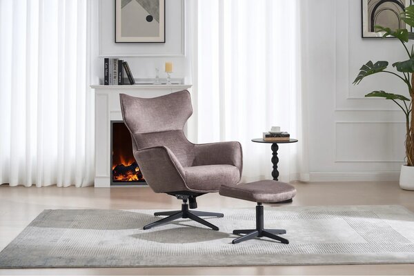 Designová moderní čalouněná otočná podnožka Krespa se sametovým potahem v hnědošedém odstínu taupe 45 cm