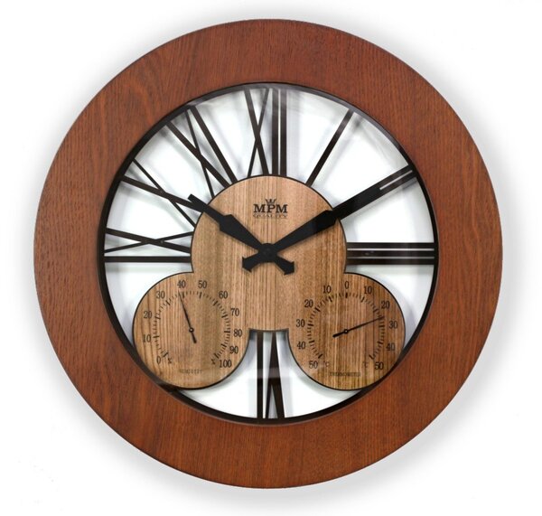 Dřevěné designové hodiny světle hnědé/tmavě hnědé MPM E07.3664