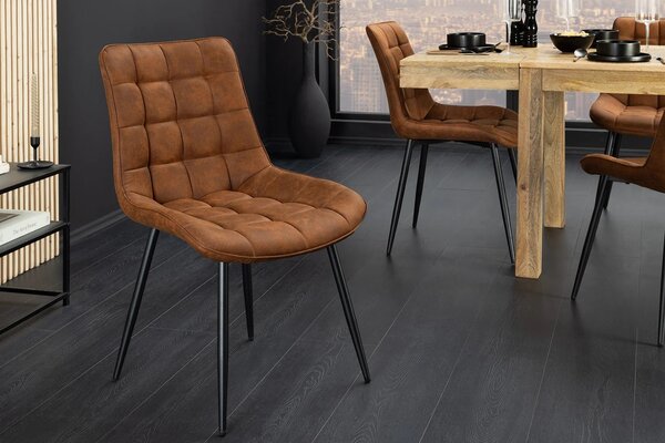 Designová industriální jídelní židle Moritz s koňakově hnědým potahem z mikrovlákna a černými kovovými nohami 51 cm