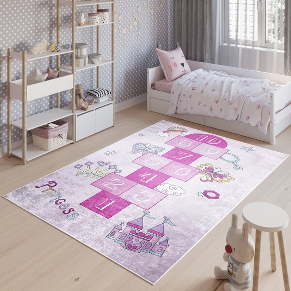 Chemex Dětský koberec Emma Kids - skákací panák a motýlci - růžový Rozměr koberce: 80x150 cm