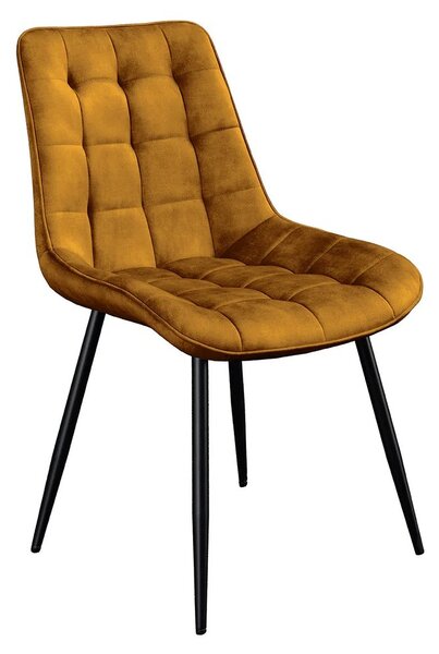 Moderní designová jídelní židle Moritz se sametovým hořčicovým žlutým prošívaným potahem a černýma nohama 51 cm