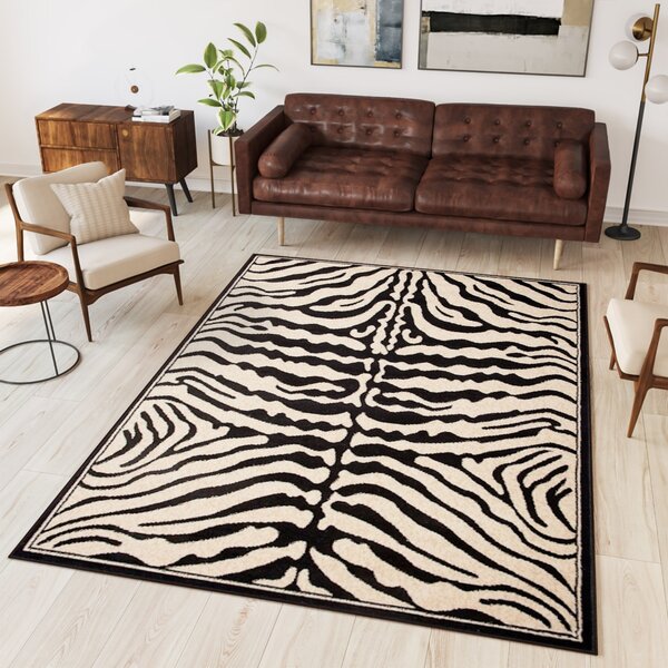 Makro Abra Kusový koberec ATLAS J315B Zebra černý bílý Rozměr: 70x130 cm