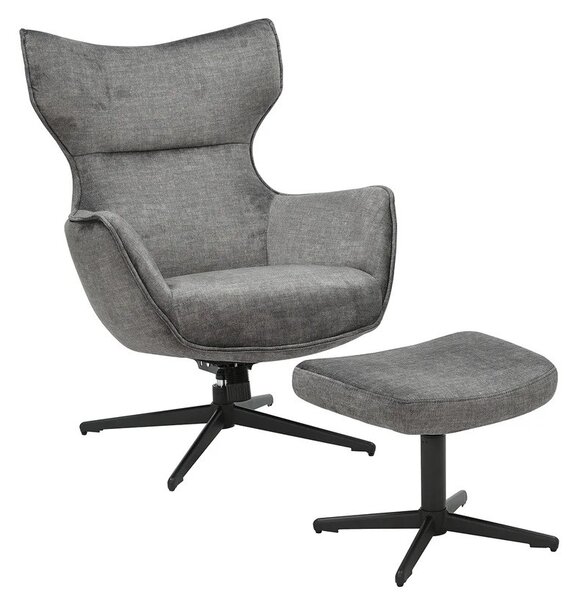 Moderní designová otočná podnožka Krespa s šedým sametovým potahem a černou kovovou nohou 45 cm
