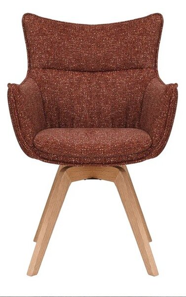 Designová moderní otočná jídelní židle Krespa s bočními opěrkami a melírovaným potahem v rezavé červené barvě 58 cm