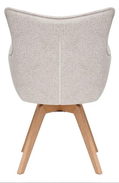 Designová skandinávská otočná jídelní židle Krespa s béžovým potahem a hnědým dubovým nohama 58 cm