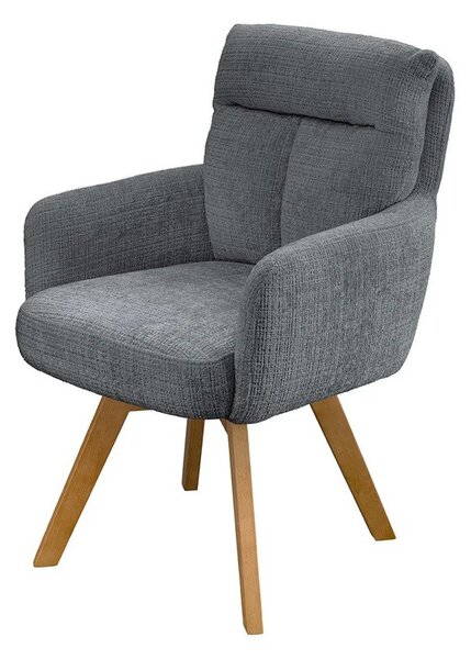 Moderní designová šedá jídelní židle Dover s otočným sedátkem s opěrkami a žinylkovým potahem s hnědýma nohama 61 cm