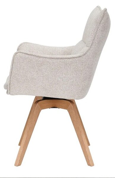 Designová skandinávská otočná jídelní židle Krespa s béžovým potahem a hnědým dubovým nohama 58 cm