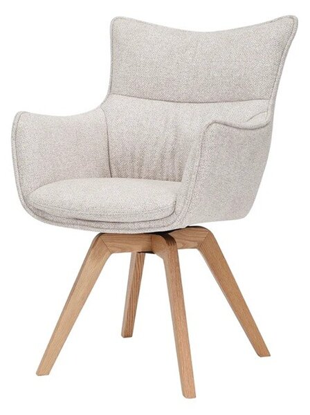 Designová skandinávská otočná jídelní židle Krespa s béžovým potahem a hnědým dubovým nohama 58 cm