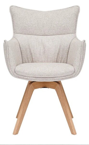 Designová skandinávská otočná jídelní židle Krespa s béžovým potahem a hnědým dubovým nohama 58 cm