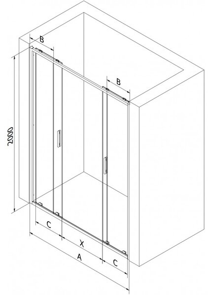 Mexen Exo, 2-křídlé posuvné 130x200 cm, 6mm čiré sklo, černý profil, 8152-130-000-70-00