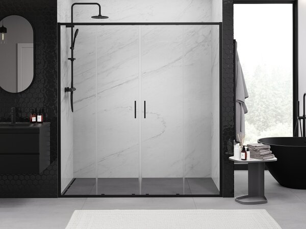 Mexen Exo, 2-křídlé posuvné 170x200 cm, 6mm čiré sklo, černý profil, 8152-170-000-70-00