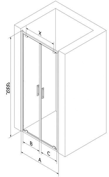 Mexen Exo, dvojité křídlové sprchové dveře 70x200 cm, 6mm čiré sklo, černý profil, 8182-070-000-70-00