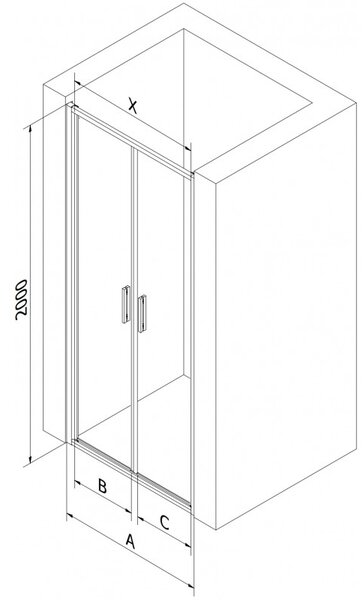 Mexen Exo, dvojité výklopné sprchové dveře 70 cm, čiré sklo, zlatá, 814-070-000-50-00