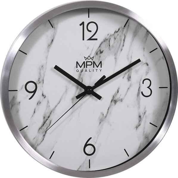 MPM Kovové stříbrné nástěnné kulaté hodiny MPM Stone I - E01.3944