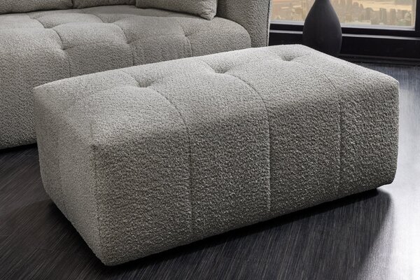 Moderní obdélníková dvoumístná šedá bouclá taburetka Queen s prošíváním a čalouněním 118 cm
