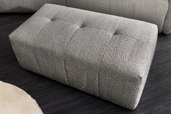 Moderní obdélníková dvoumístná šedá bouclá taburetka Queen s prošíváním a čalouněním 118 cm