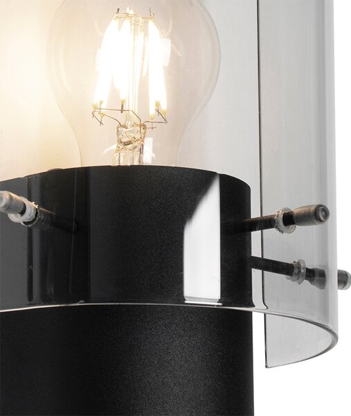 Vintage nástěnná lampa černá s kouřovým sklem - Vidra