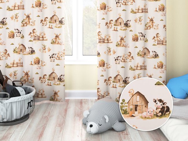 Biante Dětský bavlněný závěs Sandra SA-779 U nás na statku 150x140 cm
