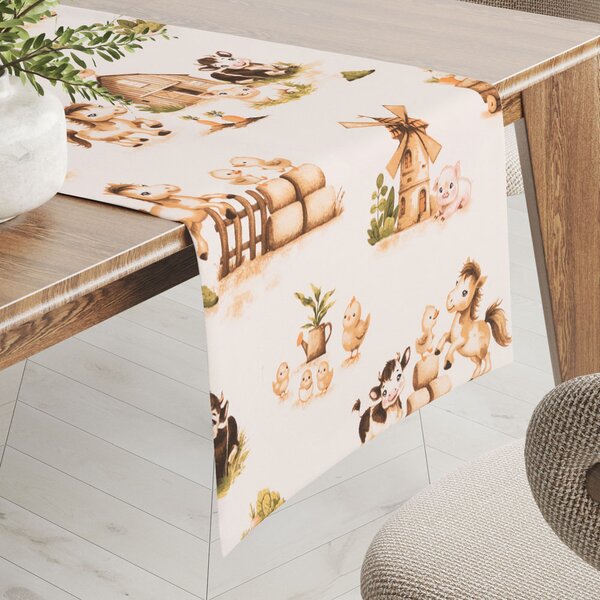 Biante Dětský bavlněný běhoun na stůl Sandra SA-779 U nás na statku 20x120 cm