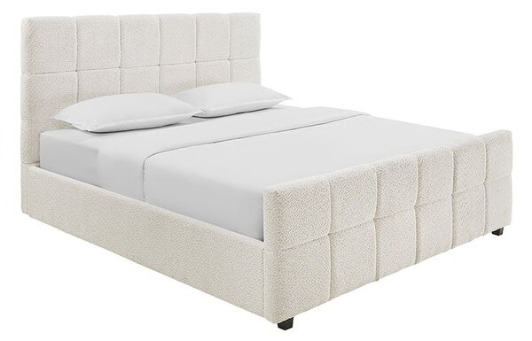 Designová art deco manželská postel Zenni s buklé potahem v krémové barvě se čtvercovým prošíváním a úložným prostorem 190 cm