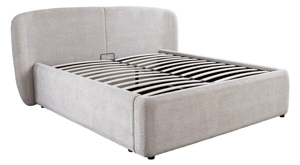 Designová art deco šedá manželská postel Lanc s potahem z buklé s úložným prostorem a výklopným roštem 210 cm