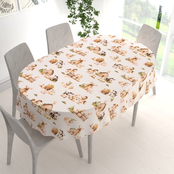 Biante Dětský bavlněný oválný ubrus Sandra SA-779 U nás na statku 50x100 cm