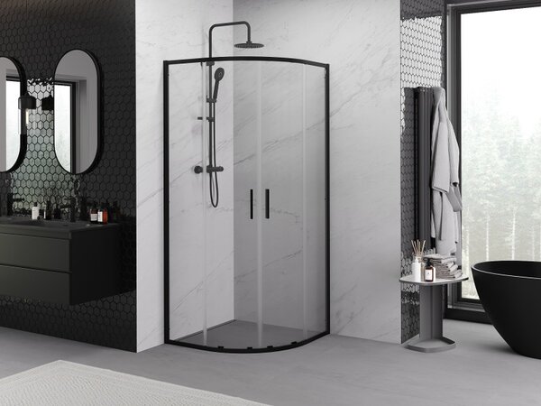 Mexen Exo půlkruhový sprchový kout rozkládací 80 x 80 cm, transparentní, černý - 8132-080-080-70-00