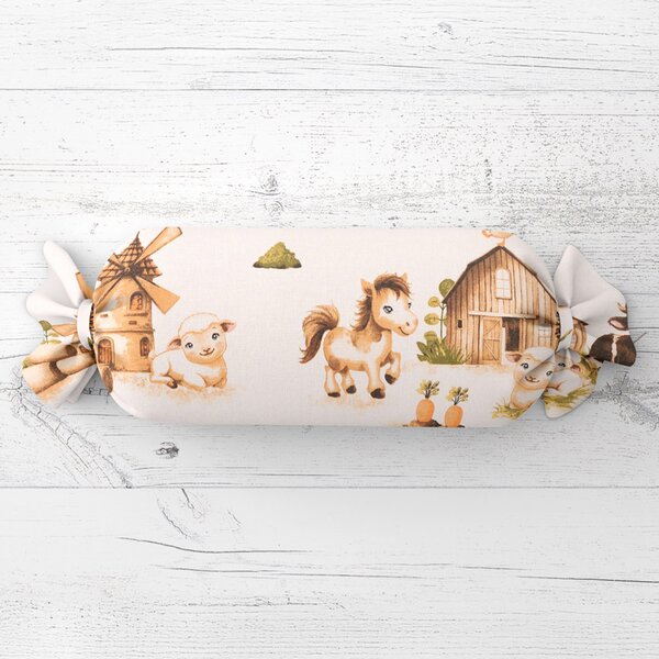 Biante Dětský polštář válec bonbon Sandra SA-779 U nás na statku 15x40 cm