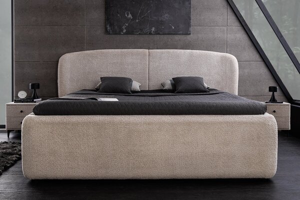 Designová art deco šedá manželská postel Lanc s potahem z buklé s úložným prostorem a výklopným roštem 210 cm