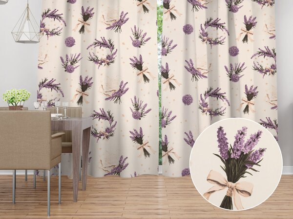 Biante Bavlněný závěs Sandra SA-778 Velké snítky levandulí na krémovém 150x140 cm