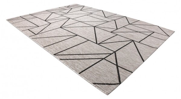Koberec SIZAL FLOORLUX 20605 geometrický trojúhelník - stříbrný / černý