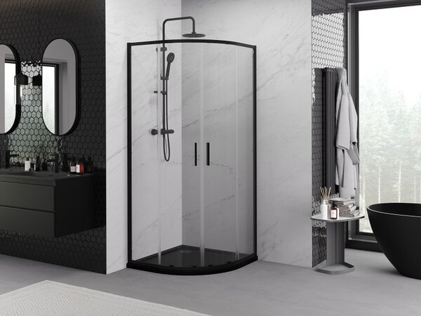 Mexen Exo půlkruhový sprchový kout rozkládací 80 x 80 cm, transparentní, černý - 8132-080-080-70-00