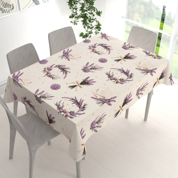Biante Bavlněný obdélníkový ubrus Sandra SA-778 Velké snítky levandulí na krémovém 50x100 cm