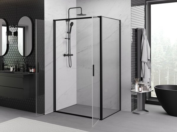 Mexen Exo, sprchový kout s křídlovými dveřmi 80 x 75 cm, 6mm čiré sklo, černý profil, 814-080-075-70-00