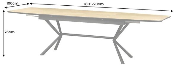 Moderní rozkládací obdélníkový jídelní stůl Arkline s dubovou hnědou deskou se šípkovým vzorem a černou podstavou 180-270 cm