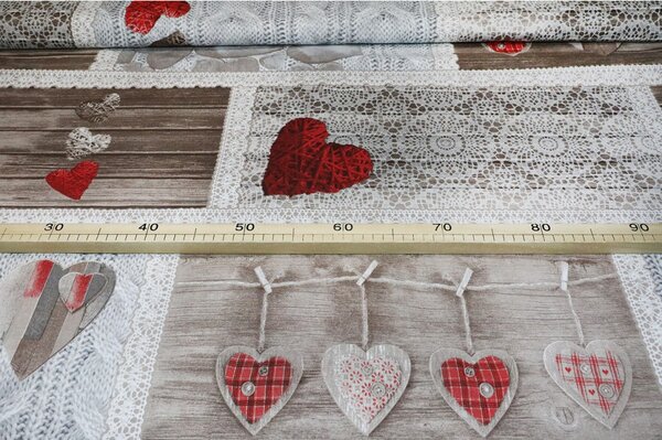Bavlněná látka Shabby love červená srdíčka, š. 145 cm Barva Rudá Rozměry Šířka 145 cm