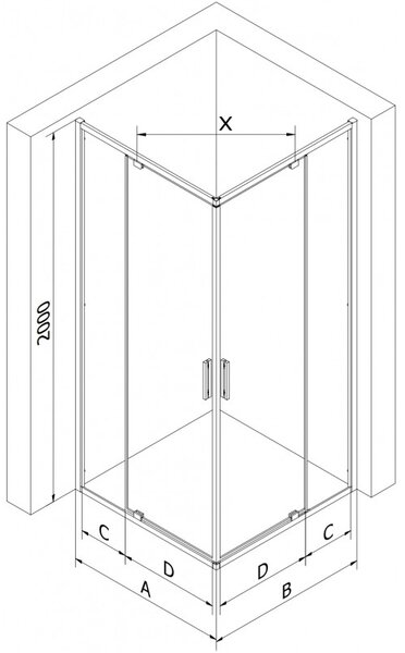 Mexen Exo čtvercový sprchový kout s otevíracími dveřmi 70 x 70 cm, transparentní, černý - 8110-070-070-70-00