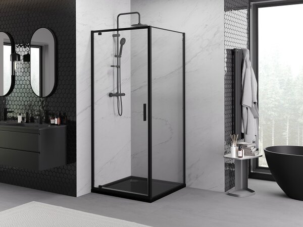 Mexen Exo sprchový kout s otevíracími dveřmi 80 x 80 cm, transparentní, černý - 8181-080-080-70-00