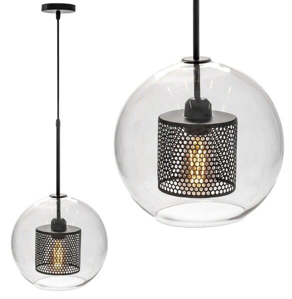 Toolight - Skleněná závěsná lampa loft APP557-1CP 20cm 1xE27 60W, černá, OSW-08750