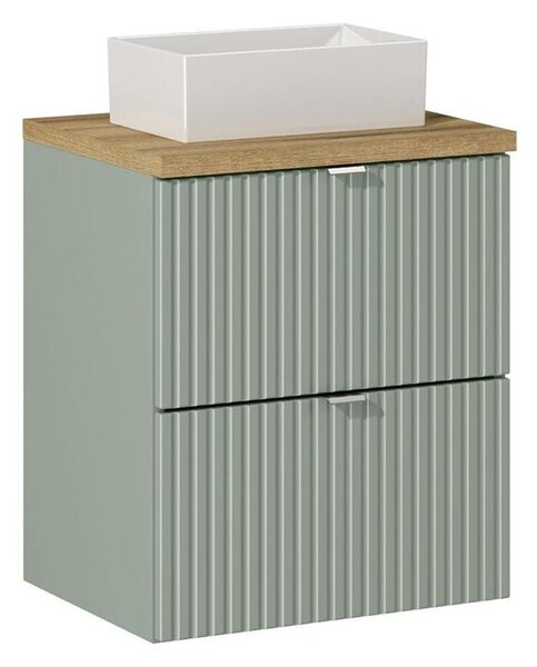 Comad Závěsná skříňka Line Reed Green Gaja s deskou a umyvadlem 50 cm zelená/dub evoke