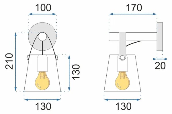 Toolight - Kovová nástěnná lampa s černým páskem 1xE27 60W APP466-1W, černá-hnědá, OSW-00902