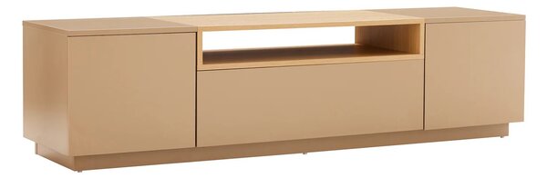 Skandinávský dvoudveřový obdélníkový TV stolek Attica s matným hnědým povrchem se zásuvkou a dubovou policí 160 cm
