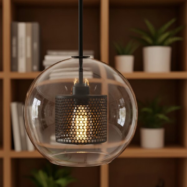 Toolight - Skleněná závěsná lampa loft APP557-1CP 20cm 1xE27 60W, černá, OSW-08750