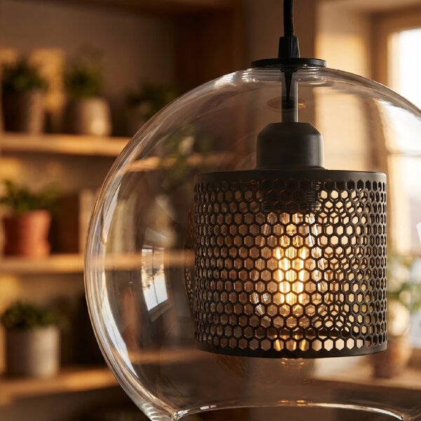 Toolight - Skleněná závěsná lampa loft APP557-1CP 20cm 1xE27 60W, černá, OSW-08750