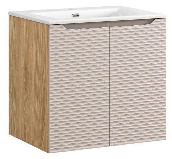 Comad Závěsná skříňka Ocean Sky II se zápustným umyvadlem 60 cm béžová/dub olejovaný
