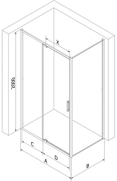Mexen Exo sprchový kout s otočnými dveřmi 90 x 90 cm, transparentní, černý - 819-090-090-70-00